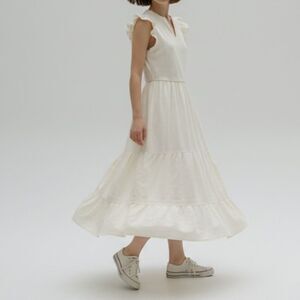 Adyson Parker Lined Flutter Sleeve Dress in Ivory Size Small